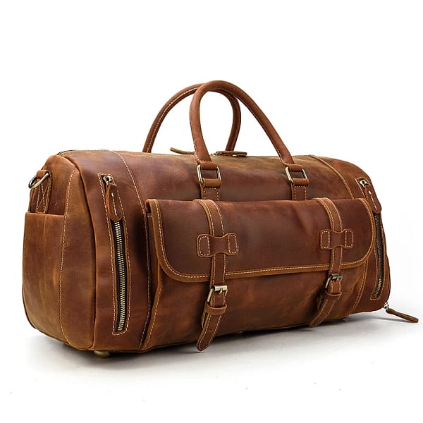 Genuine Leather Men's Travel Bag With Shoe Pocket