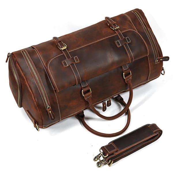 Genuine Leather Men's Travel Bag With Shoe Pocket - Image 2