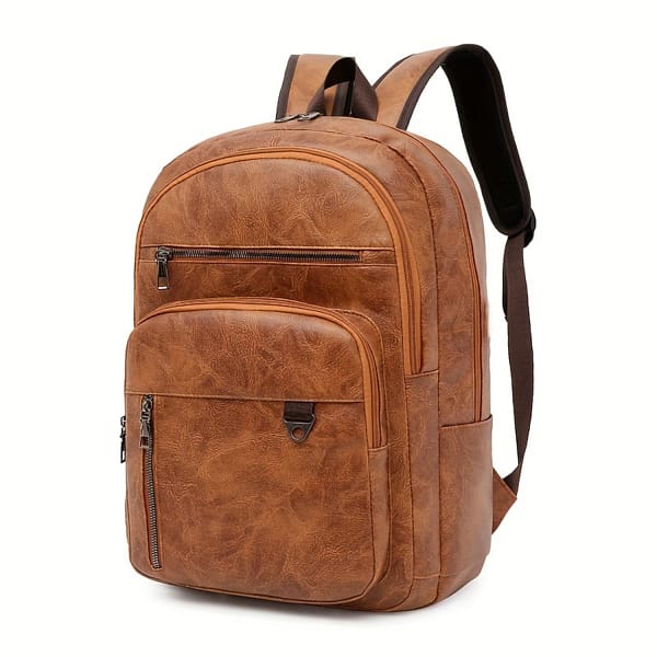 Waterproof PU Leather Backpack with Laptop Compartment