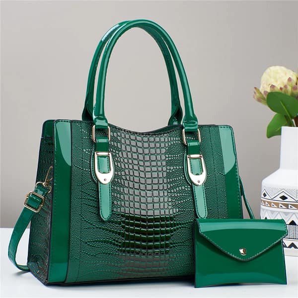 2pcs Luxurious Glossy Crocodile Print Handbag Set