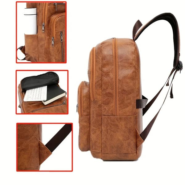 Waterproof PU Leather Backpack with Laptop Compartment - Image 2