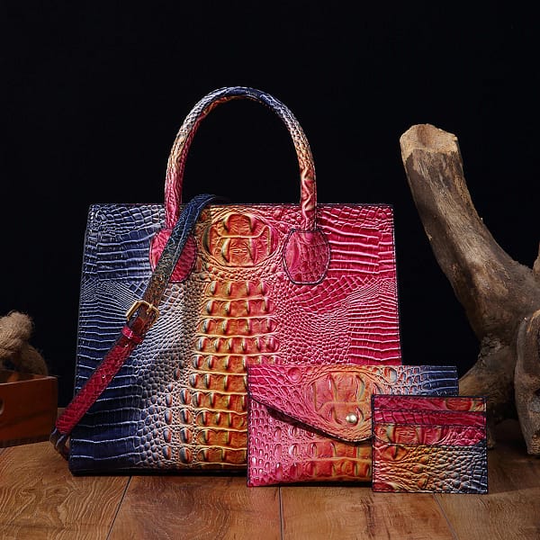 3 Pcs Crocodile Pattern Handbag & Purses Set - Image 2
