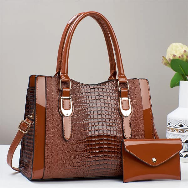 2pcs Luxurious Glossy Crocodile Print Handbag Set - Image 2