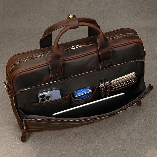 Genuine Leather Men Briefcase Vintage - Image 2
